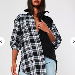 MISSGUIDED long flanel shirt - pleated black&white